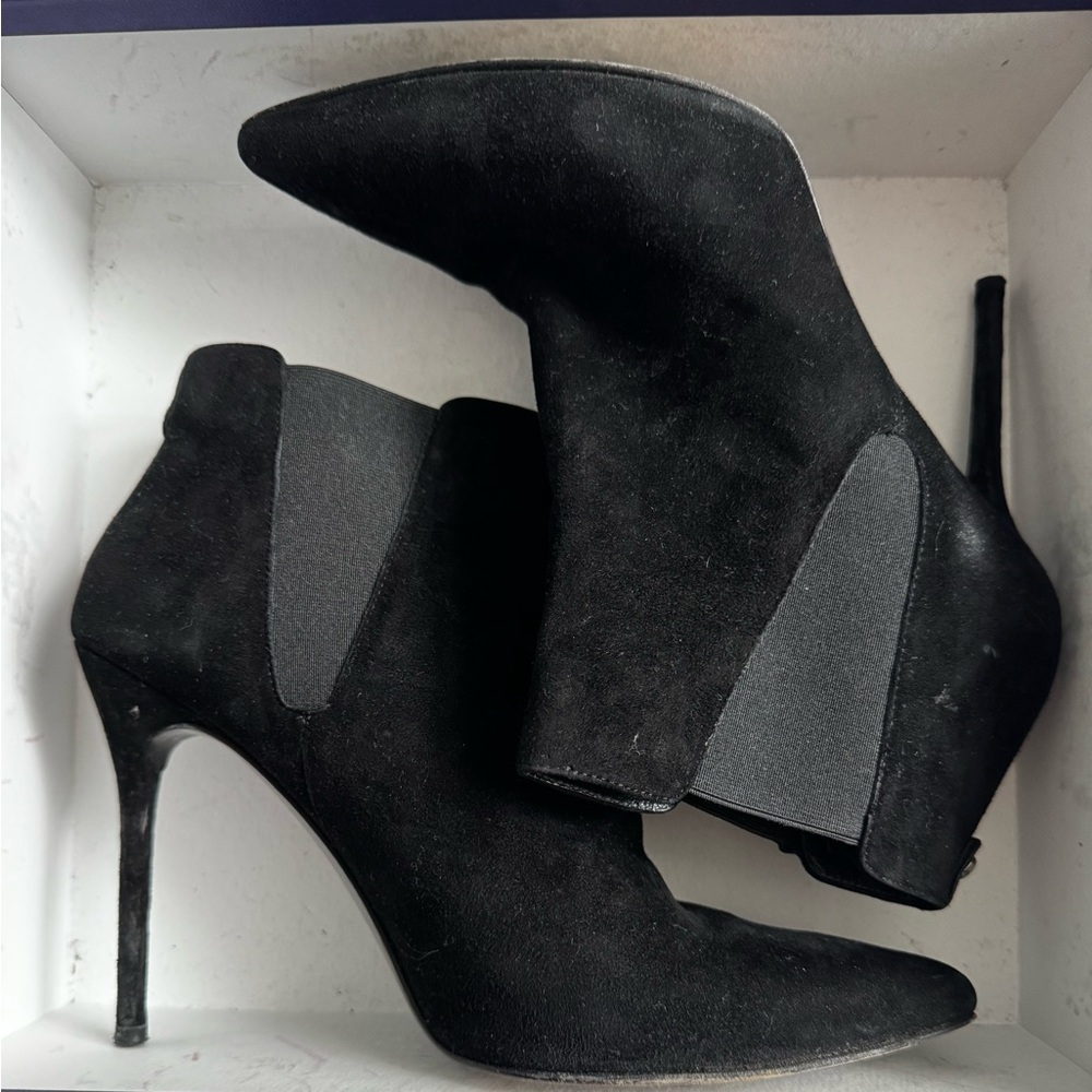 Stuart Weitzman Black Suede Heeled Ankle Boot